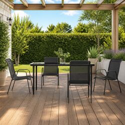 Outdoor Dining Set 5 Piece Garden Furniture Black Steel Textilene Chairs Table