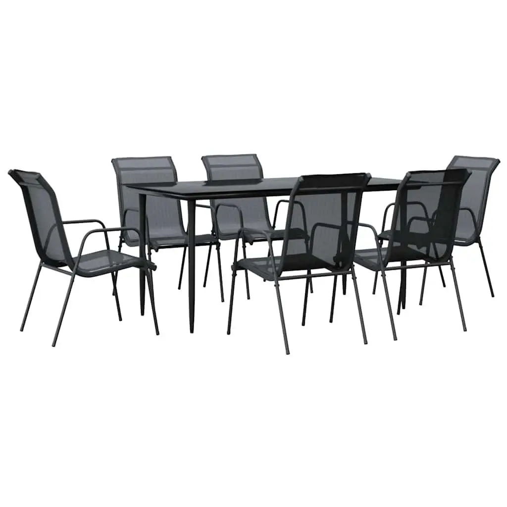 Garden Dining Set 7 Piece Outdoor Furniture Black Steel Armchairs Table Patio