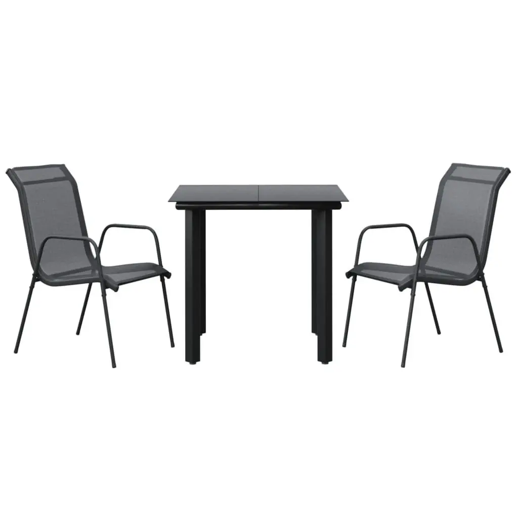 Garden Dining Set 3 Piece Outdoor Furniture Black Steel Textilene Armchairs