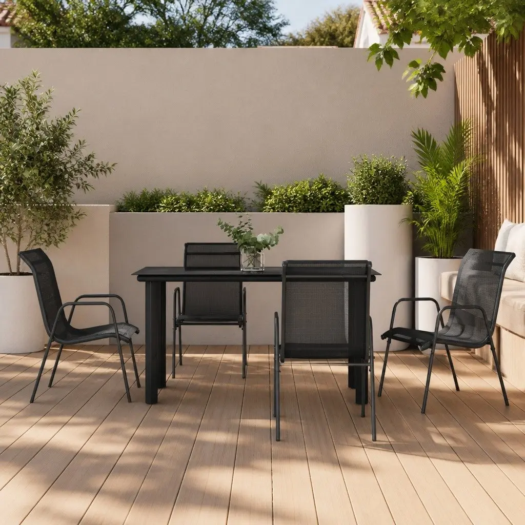 Garden Dining Set 5 Piece Outdoor Furniture Black Steel Textilene Chairs Table