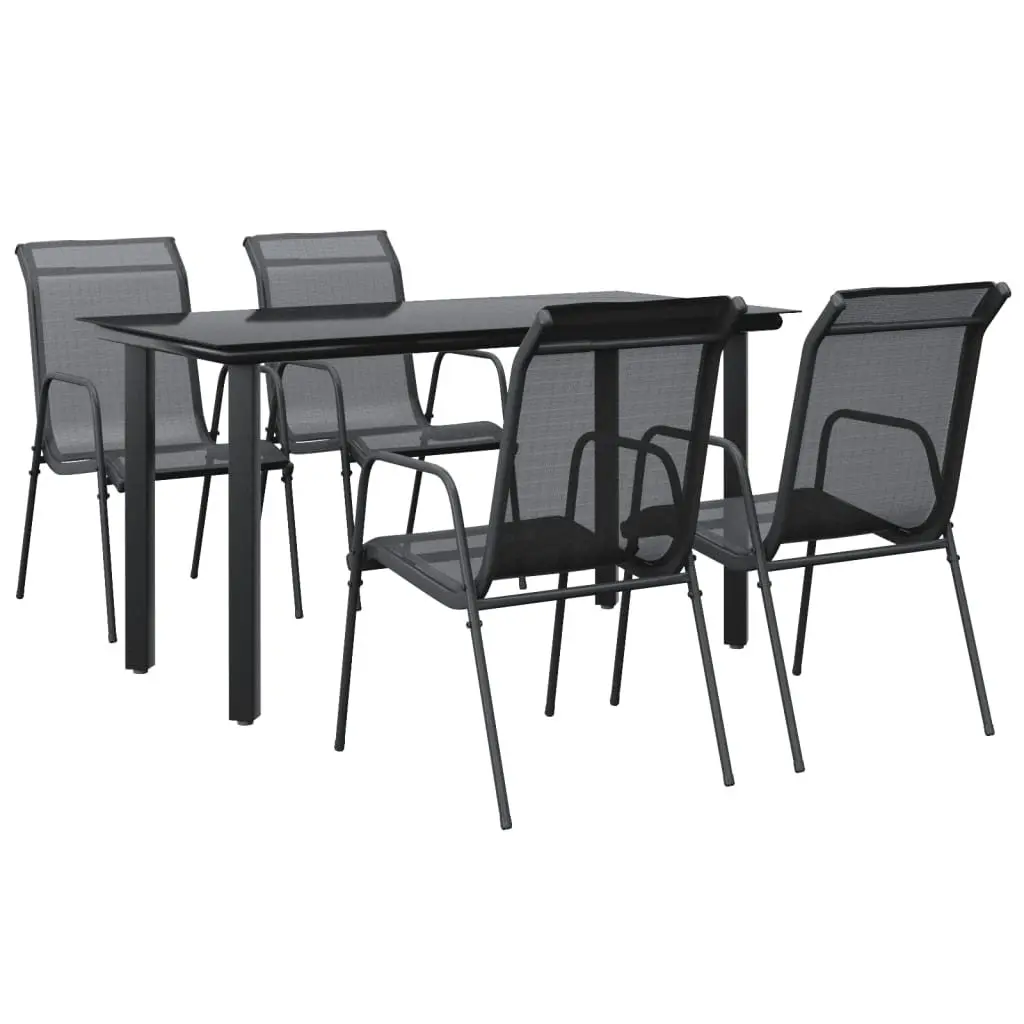 Garden Dining Set 5 Piece Outdoor Furniture Black Steel Textilene Chairs Table