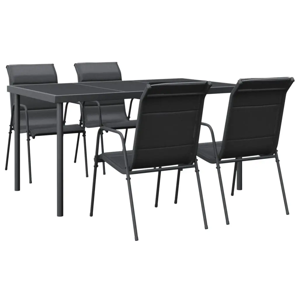 Garden Dining Set 5 Piece Outdoor Furniture Black Steel Textilene Chairs Table