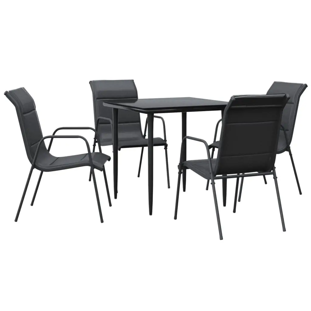 Garden Dining Set 5 Piece Outdoor Furniture Black Steel Textilene Chairs Table