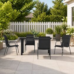 Outdoor Dining Set 5 Piece Garden Furniture Black Steel Textilene Chairs Table