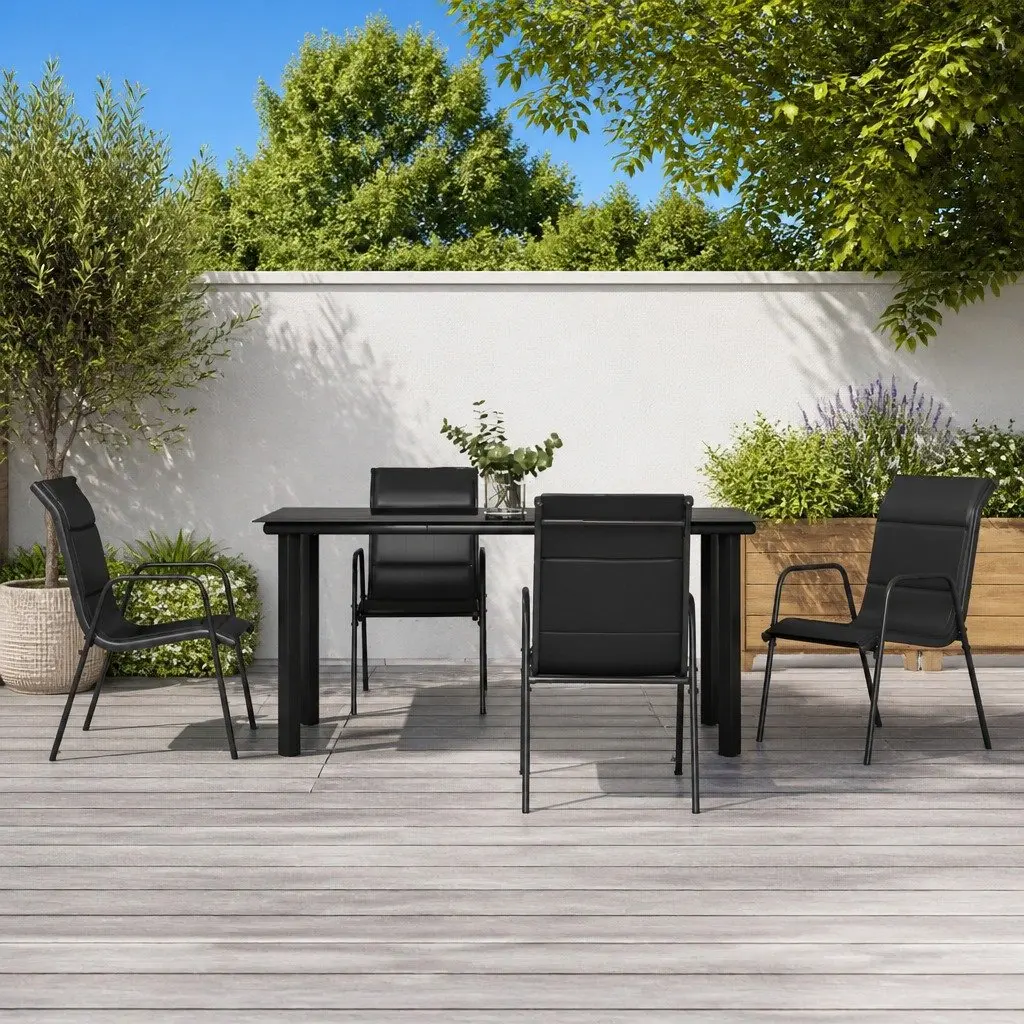 Garden Dining Set Black 5 Piece Outdoor Furniture Steel Textilene Chairs Table