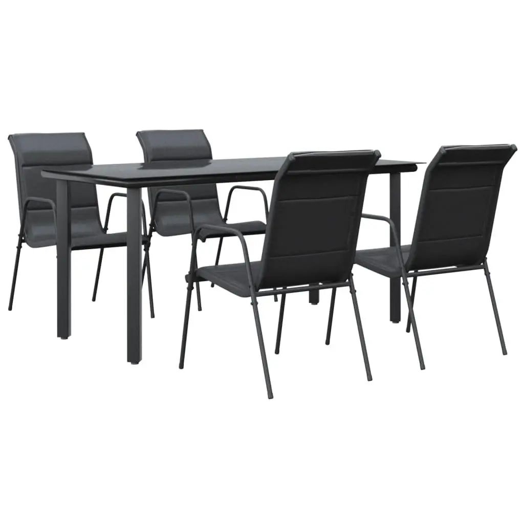 Garden Dining Set Black 5 Piece Outdoor Furniture Steel Textilene Chairs Table