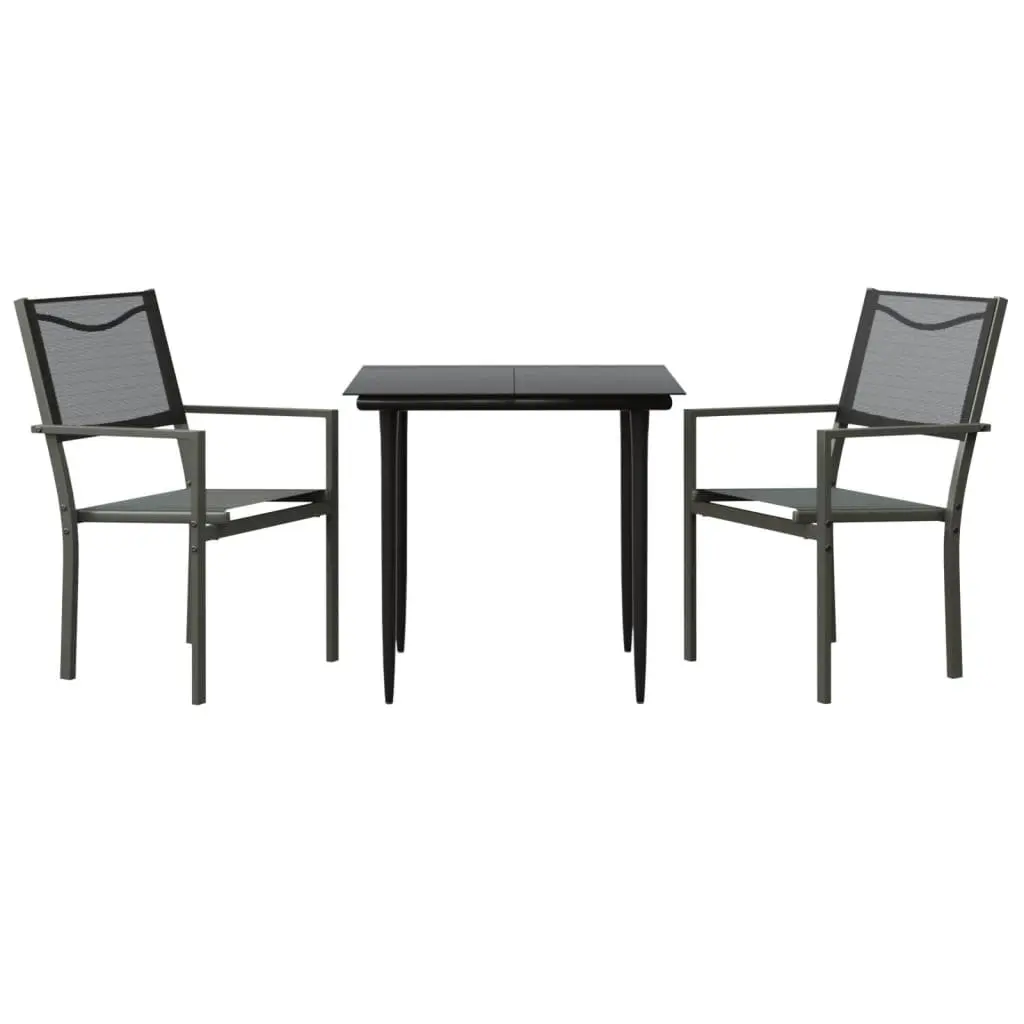 Garden Dining Set Black 3 Piece Outdoor Table Chairs Steel Textilene