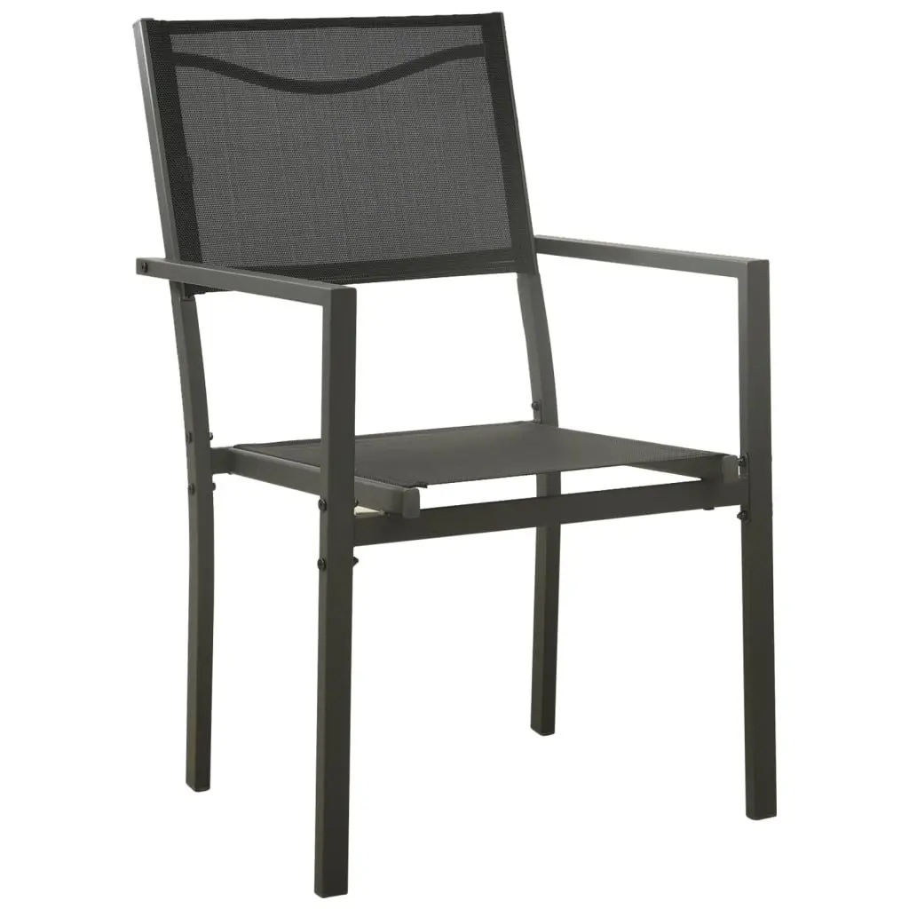 Garden Dining Set Black 3 Piece Outdoor Table Chairs Steel Textilene