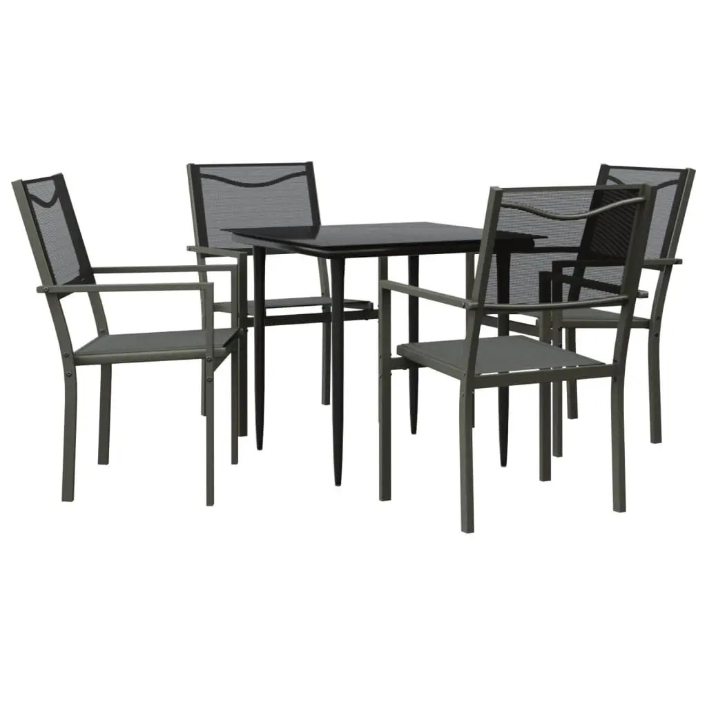 Garden Dining Set Black 5 Piece Outdoor Furniture Steel Textilene Chairs Table