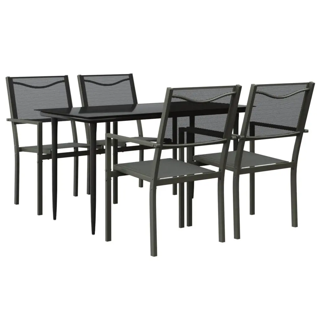 Garden Dining Set Black 5 Piece Outdoor Furniture Steel Chairs Table Patio