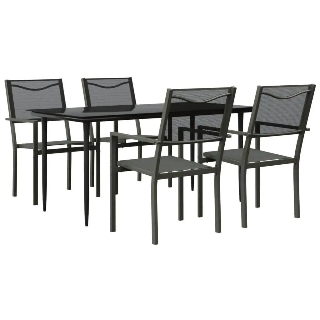 Garden Dining Set Black 5 Piece Steel Textilene Chairs Table Outdoor Furniture