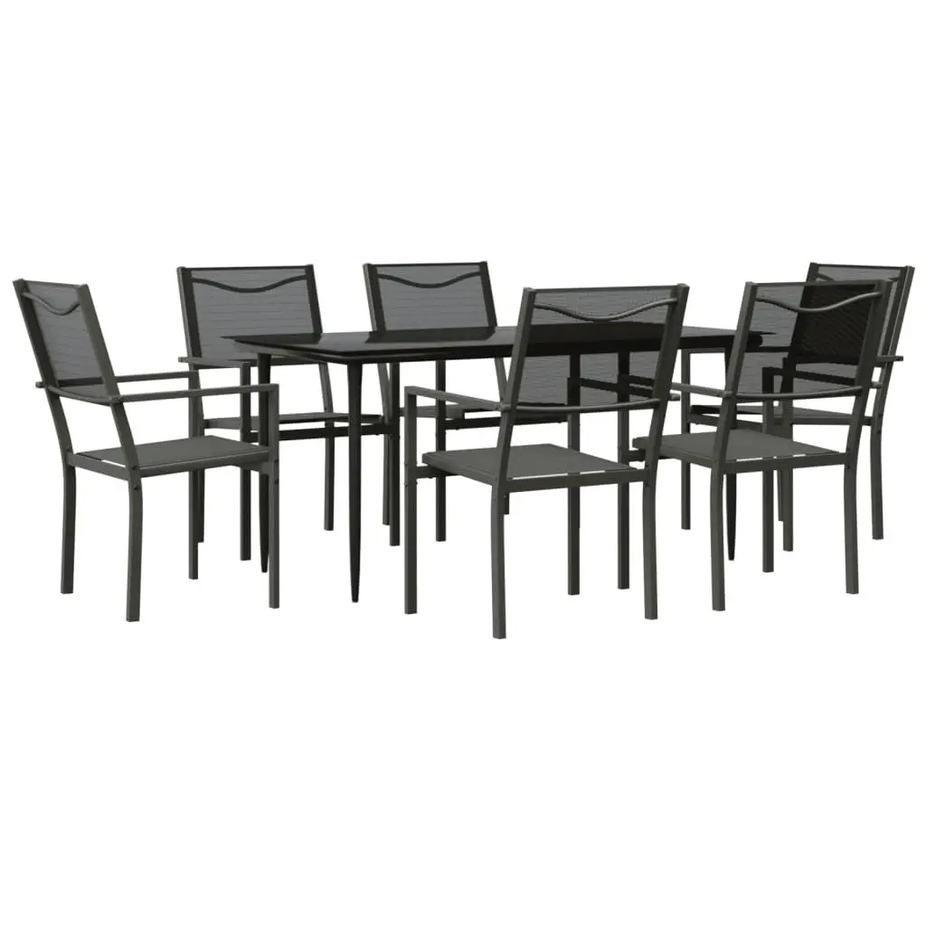 Garden Dining Set 7 Piece Outdoor Furniture Black Steel Textilene Chairs Table