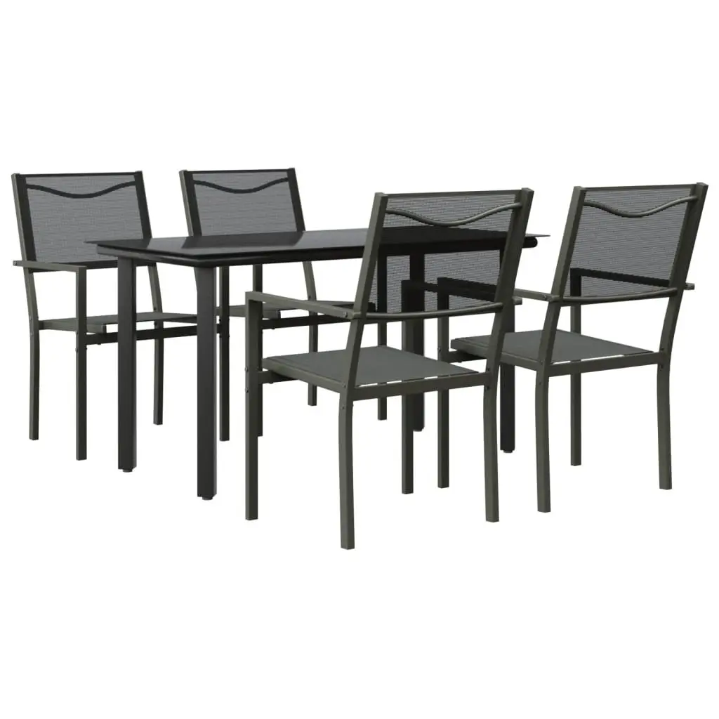 Garden Dining Set 5 Piece Black Steel Textilene Chairs Table Outdoor Patio