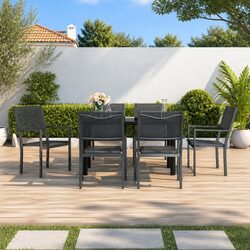 Concise 7 Piece Black Steel Garden Dining Set