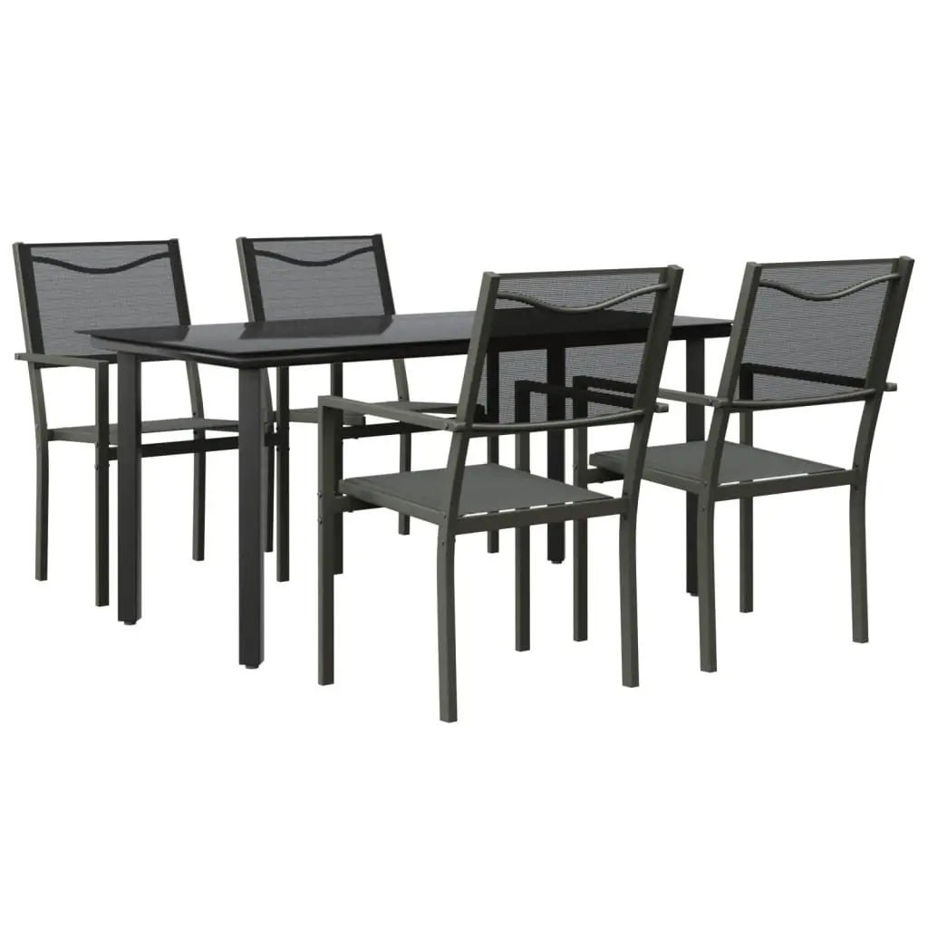 Garden Dining Set Black 5 Piece Outdoor Furniture Steel Chairs Table Patio