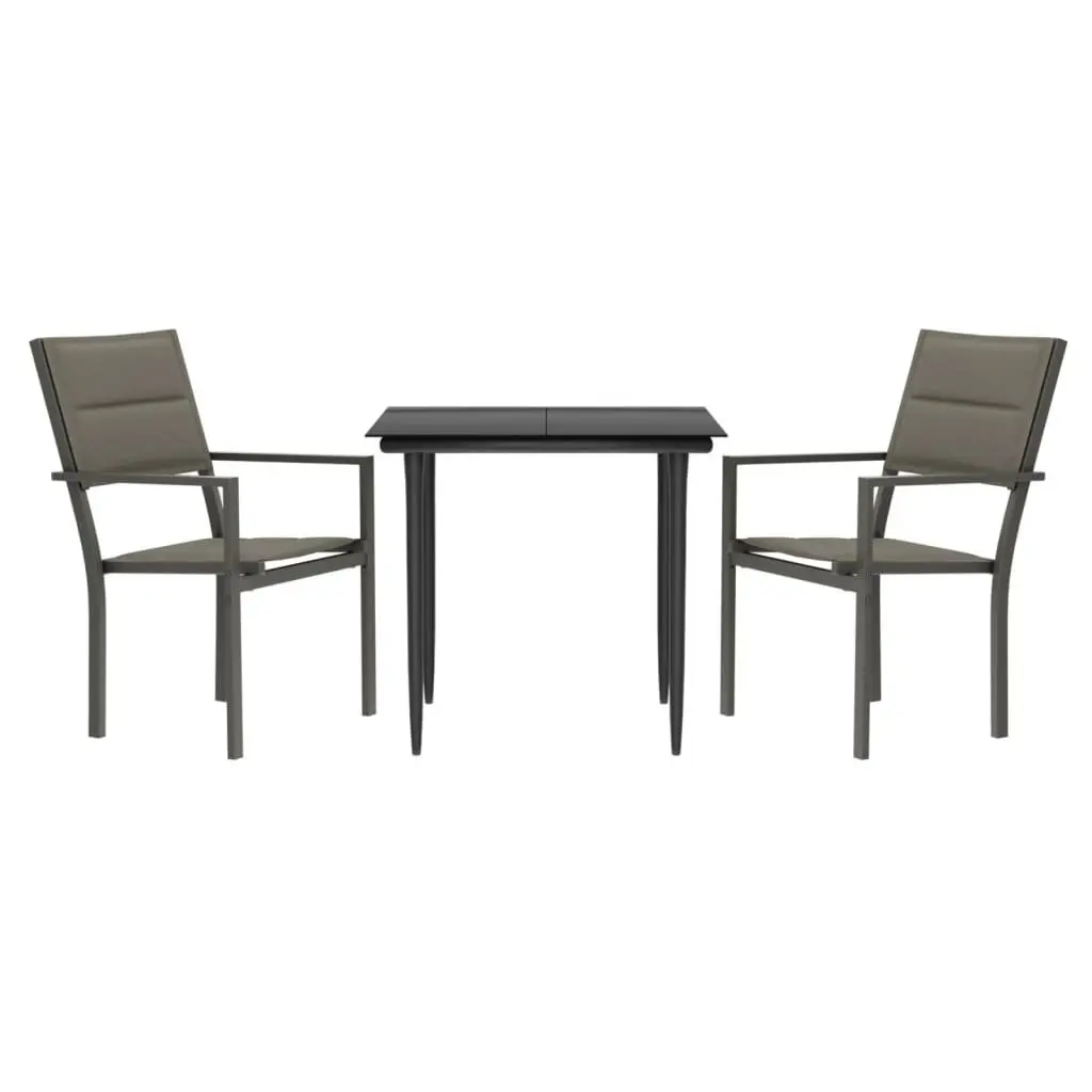 Garden Dining Set 3 Piece Outdoor Furniture Black Steel Textilene Chairs Table