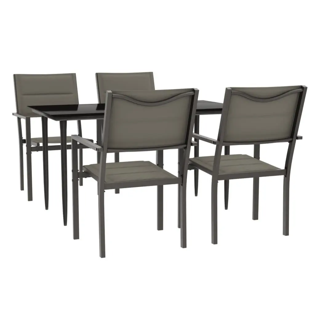Garden Dining Set Black 5 Piece Steel Textilene Chairs Table Outdoor Patio