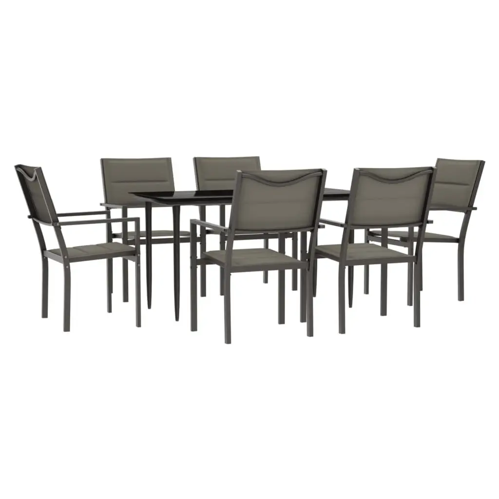 Garden Dining Set Black 7 Piece Steel Textilene Chairs Table