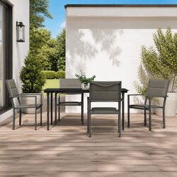 Outdoor Garden Dining Set 5 Piece Black Steel Textilene Chairs Table Patio