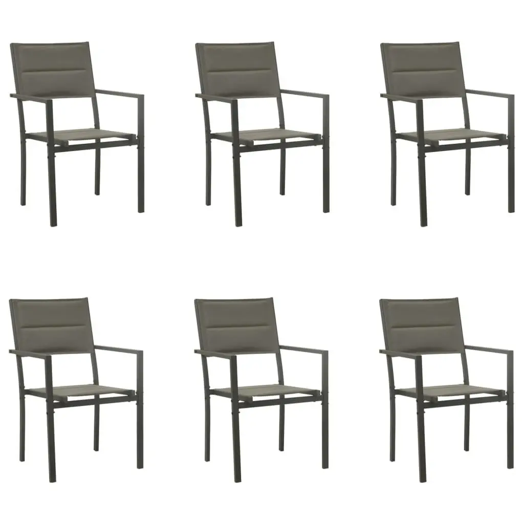 Outdoor Dining Set Black Textilene Chairs Glass Top 7 Piece Steel Frame