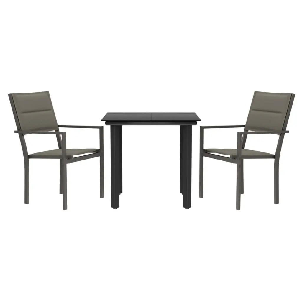 Garden Dining Set 3 Piece Outdoor Table Chairs Black Steel Textilene Patio