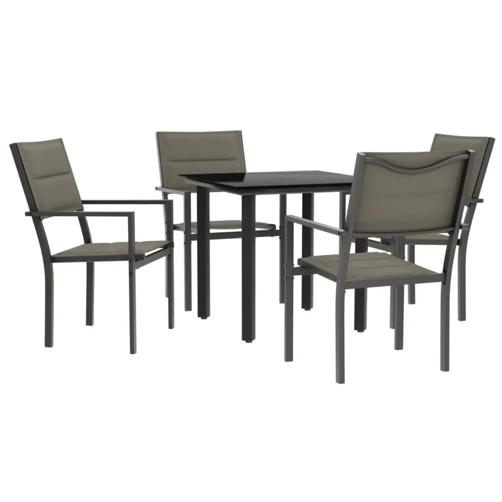 Garden Dining Set 5 Piece Outdoor Furniture Black Steel Textilene Chairs Table