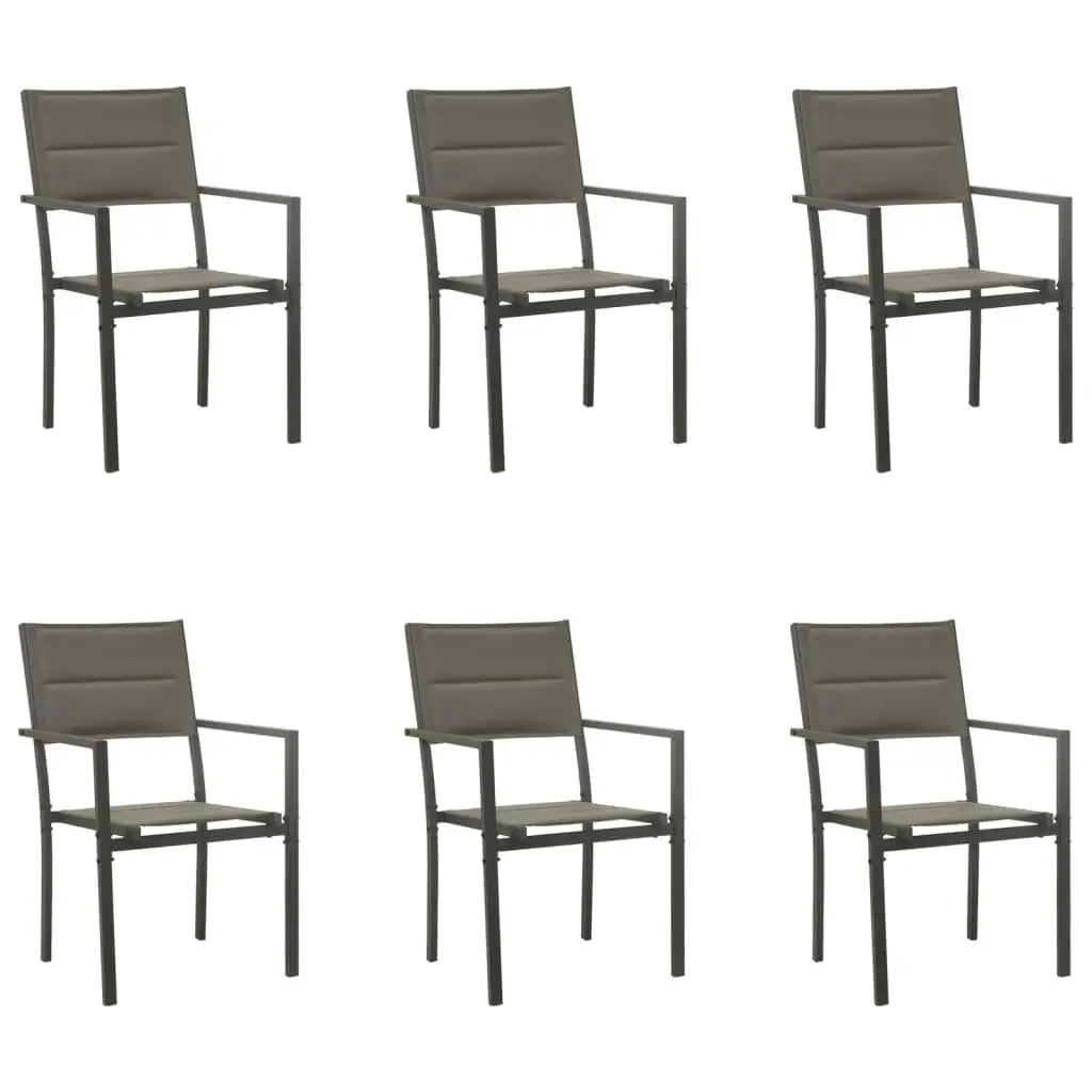 7 Piece Outdoor Dining Set Black Steel Textilene Chairs Glass Table Patio