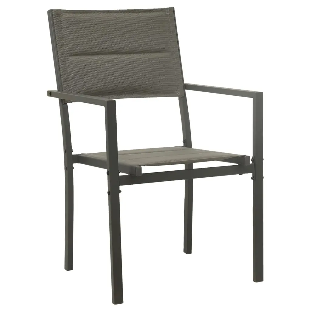 7 Piece Outdoor Dining Set Black Steel Textilene Chairs Glass Table Patio