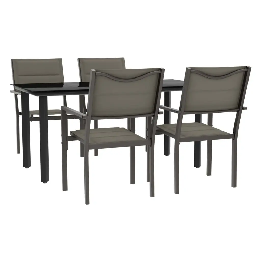 Garden Dining Set 5 Piece Black Steel Textilene Chairs Table Outdoor Patio