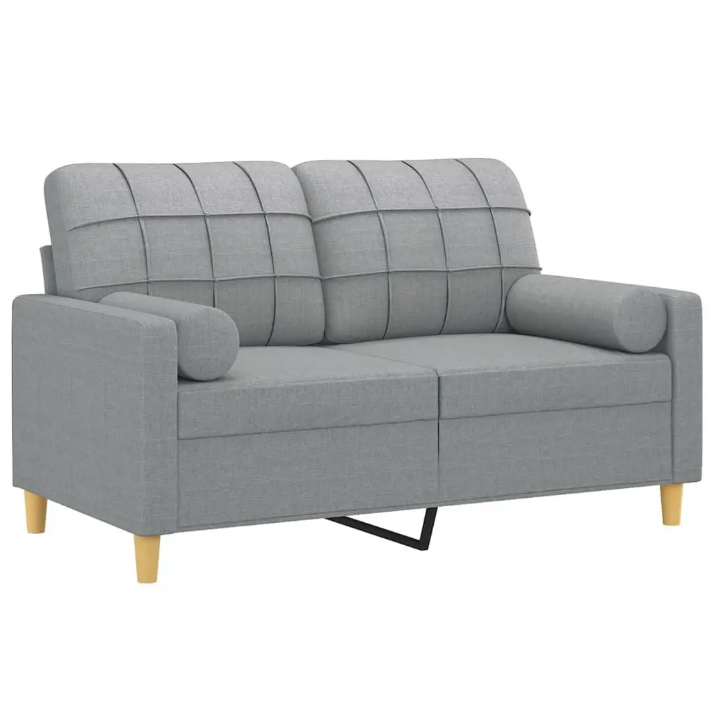 2-Seater Sofa Grey Fabric 120cm Modern Lounge Couch with Throw Pillows
