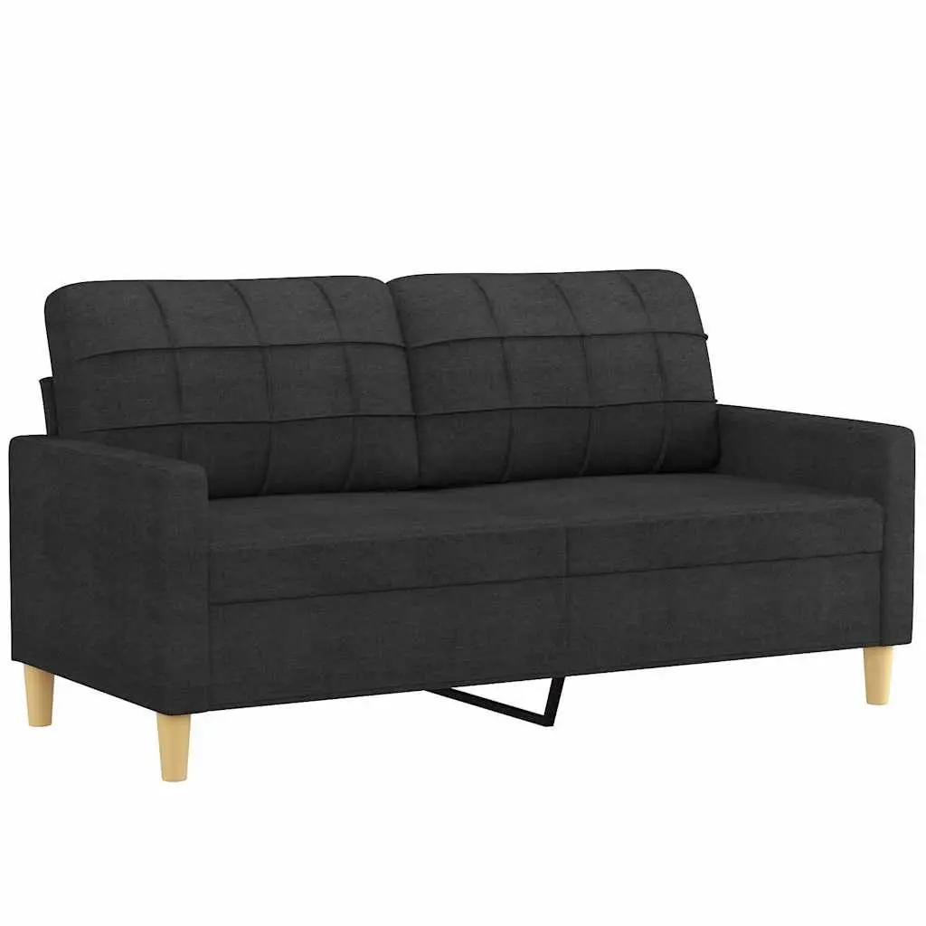 2-Seater Sofa Black 140cm Modern Lounge Durable Fabric with Throw Pillows