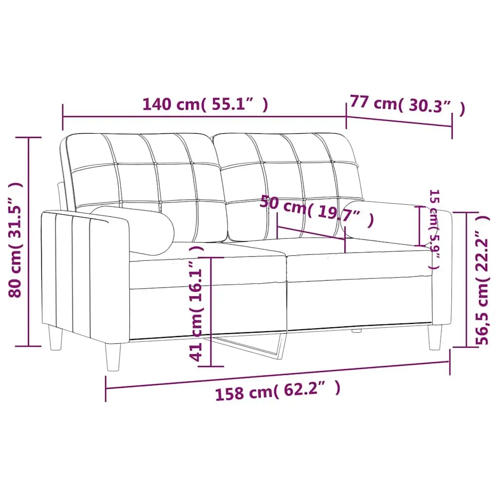 2-Seater Sofa Black 140cm Modern Lounge Durable Fabric with Throw Pillows