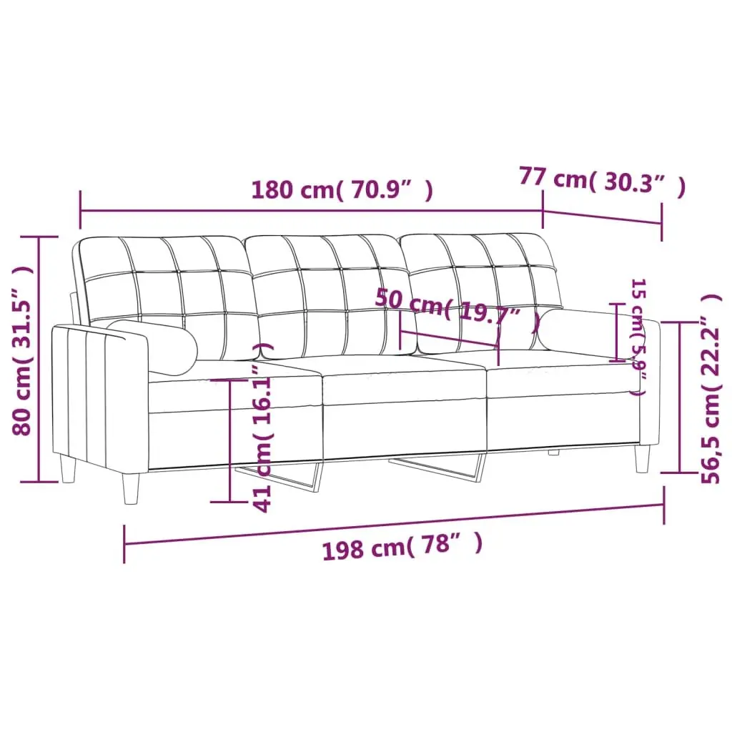 3-Seater Sofa Grey Fabric 180cm Modern Lounge with Throw Pillows