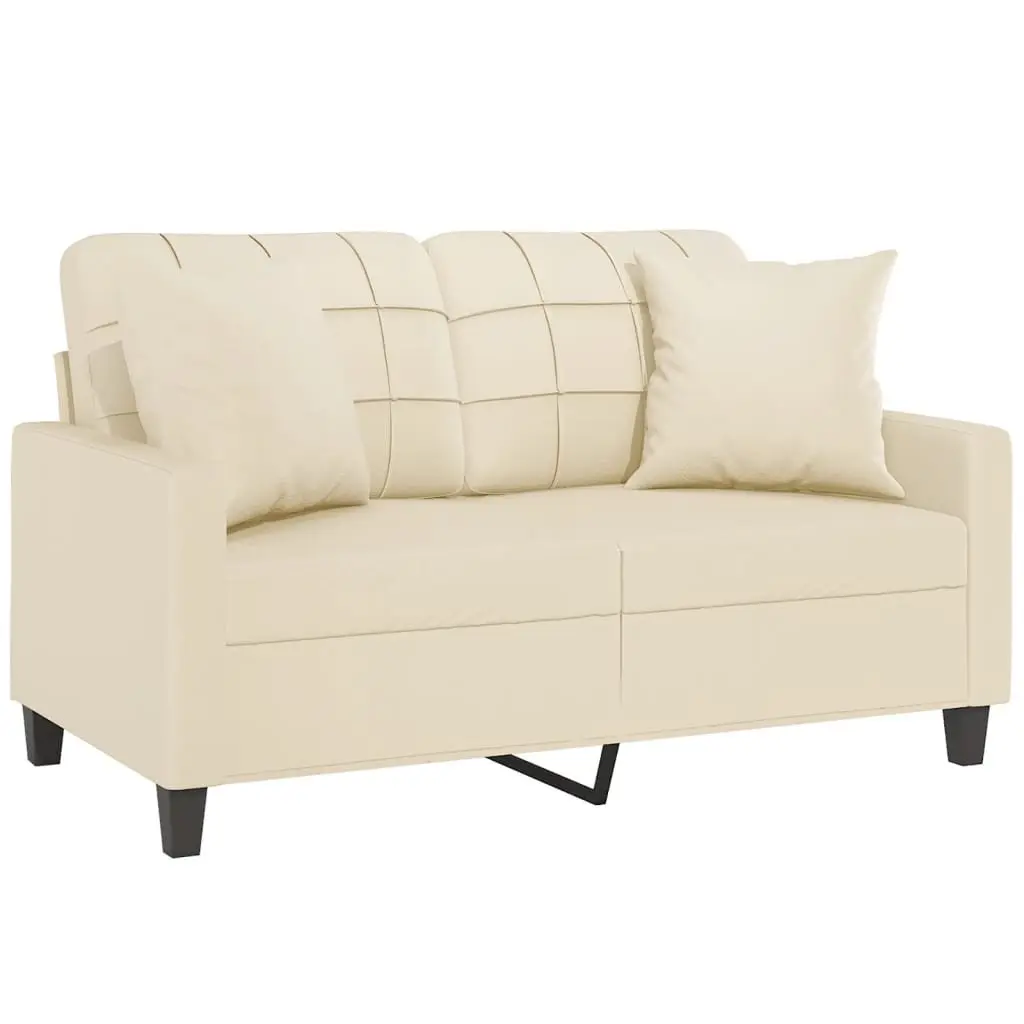 2-Seater Sofa with Throw Pillows Modern Lounge Couch Cream Faux Leather 120cm
