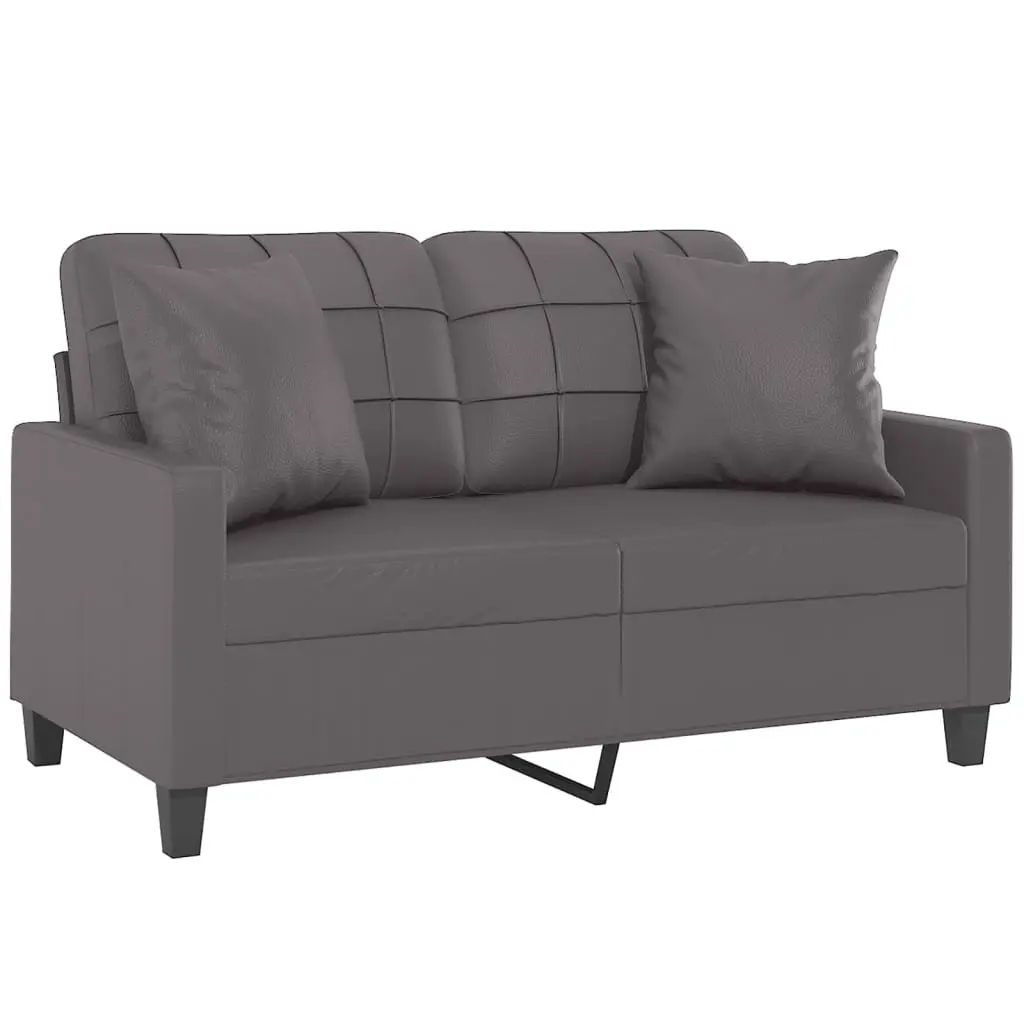 2-Seater Sofa Grey Faux Leather 120cm Modern Lounge Couch with Throw Pillows