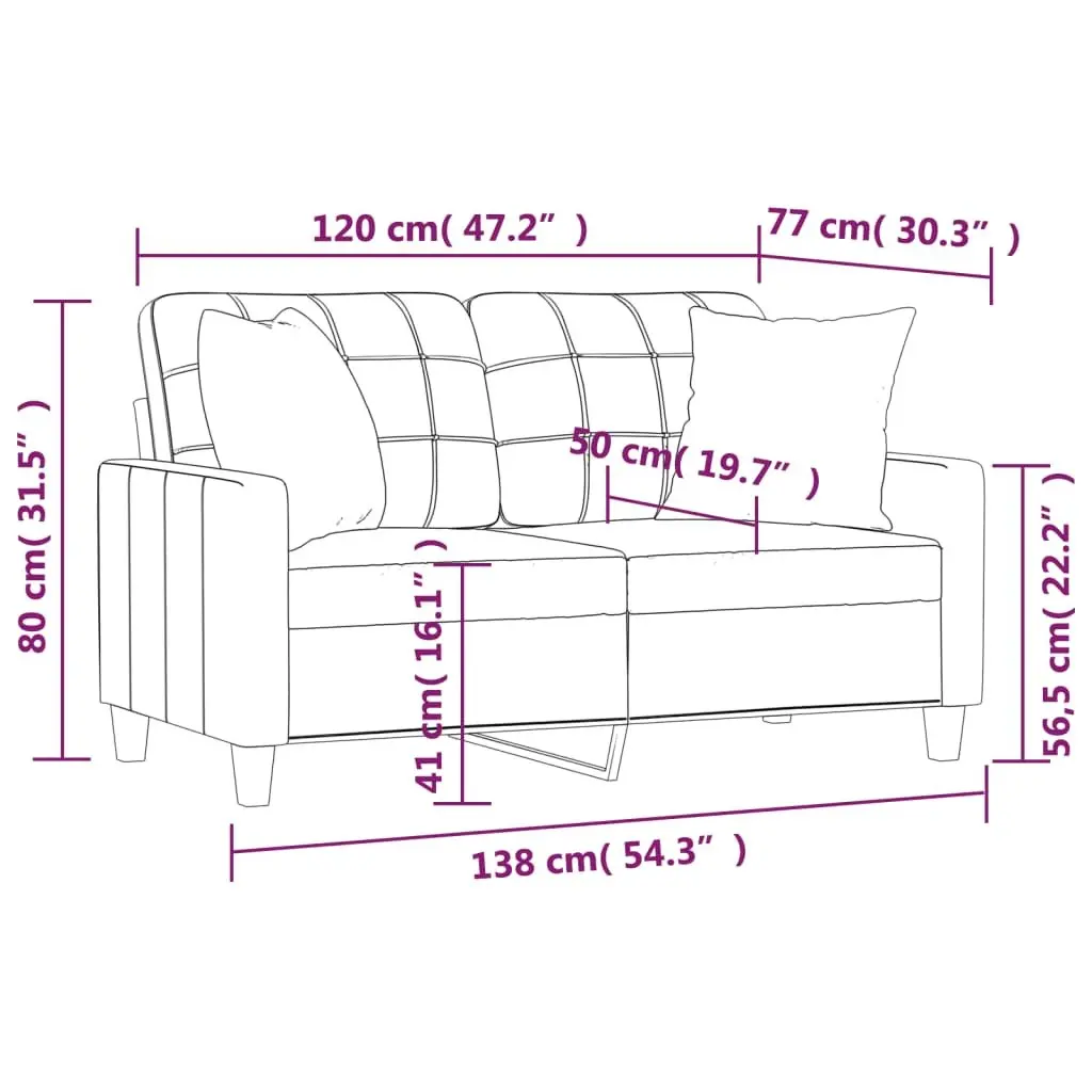 2-Seater Sofa Grey Faux Leather 120cm Modern Lounge Couch with Throw Pillows