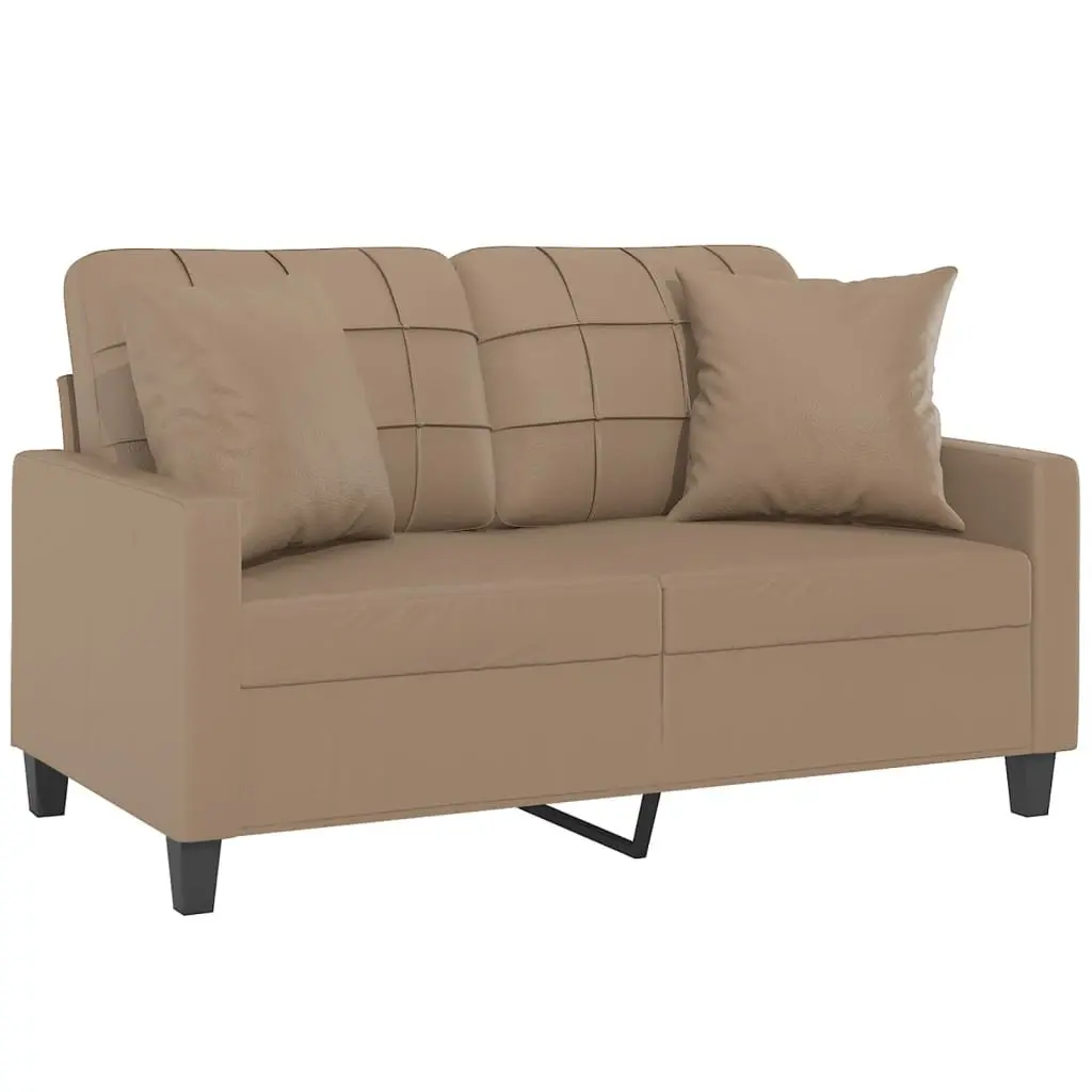 2-Seater Sofa Modern Lounge Brown Faux Leather with Throw Pillows 120cm