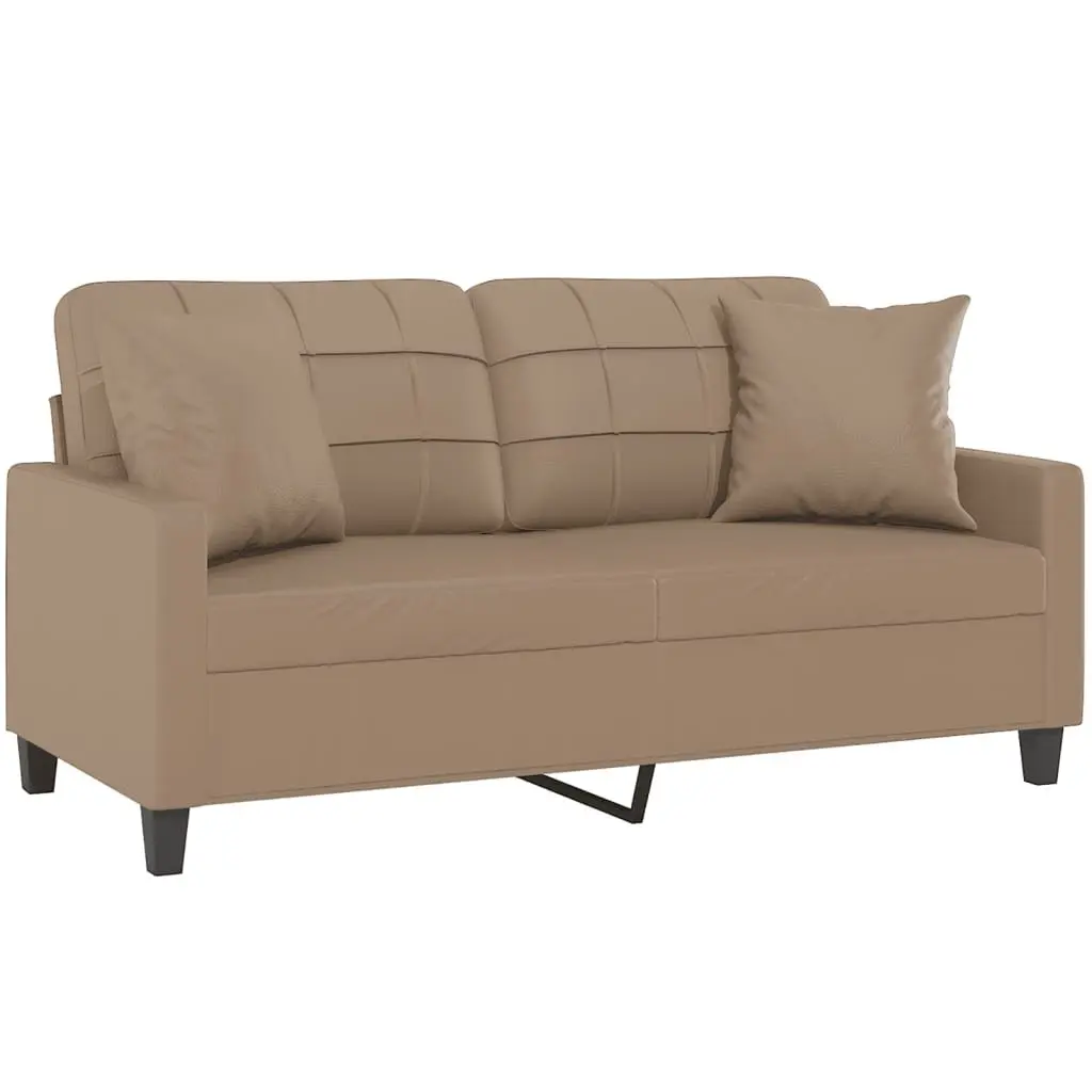 2-Seater Sofa Brown 140cm Faux Leather Modern Lounge Couch with Throw Pillows