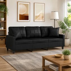 Concise Modern 3-Seater Black Faux Leather Sofa