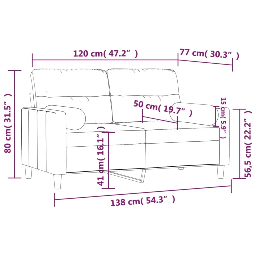 2-Seater Sofa Light Grey 120cm Modern Fabric Lounge Couch with Throw Pillows