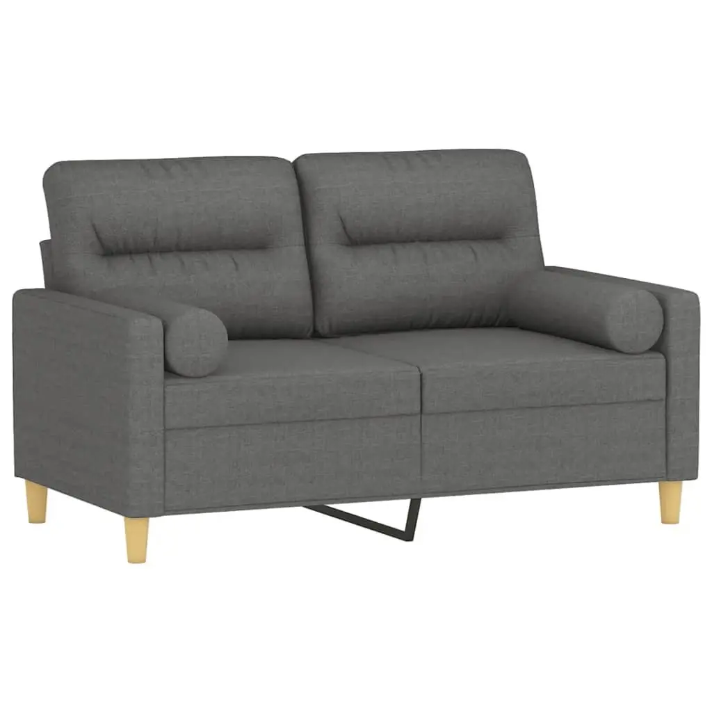 2-Seater Sofa Grey Fabric 120cm Modern Lounge Couch with Throw Pillows