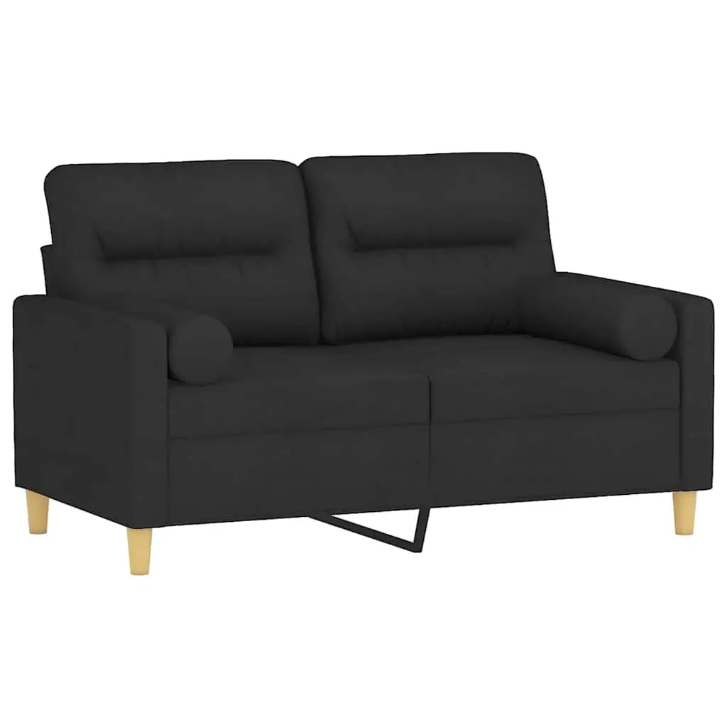 2-Seater Sofa Black Fabric 120cm Modern Lounge Couch with Throw Pillows