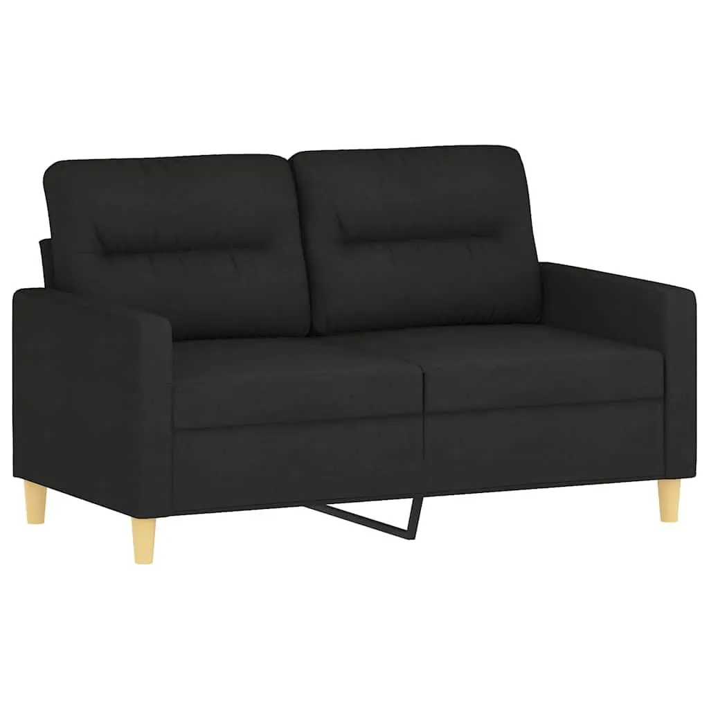 2-Seater Sofa Black Fabric 120cm Modern Lounge Couch with Throw Pillows
