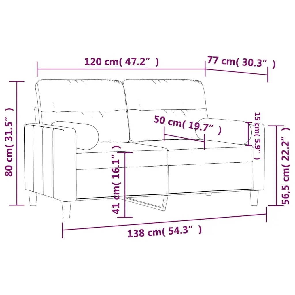 2-Seater Sofa Black Fabric 120cm Modern Lounge Couch with Throw Pillows
