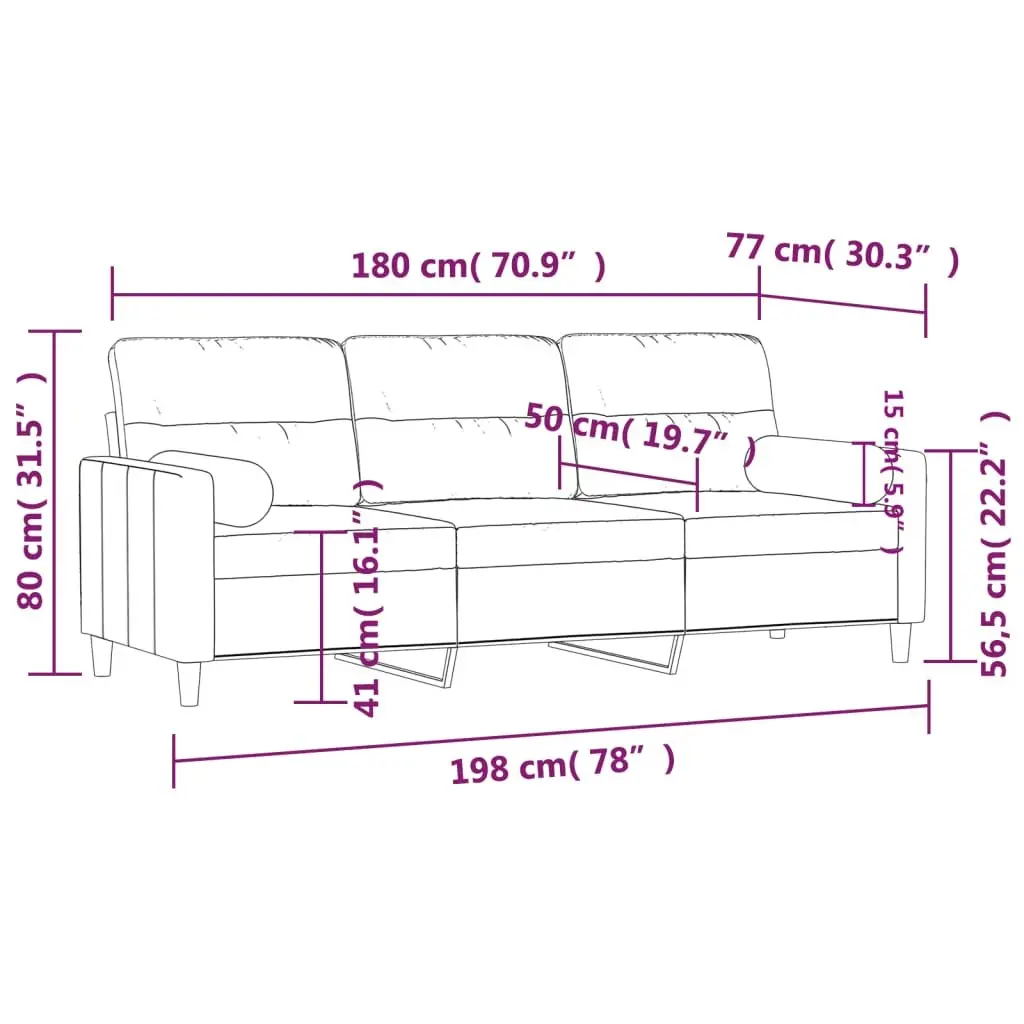 3 Seater Couch Dark Grey Fabric 180cm Modern Lounge Sofa with Removable Throw Pillows