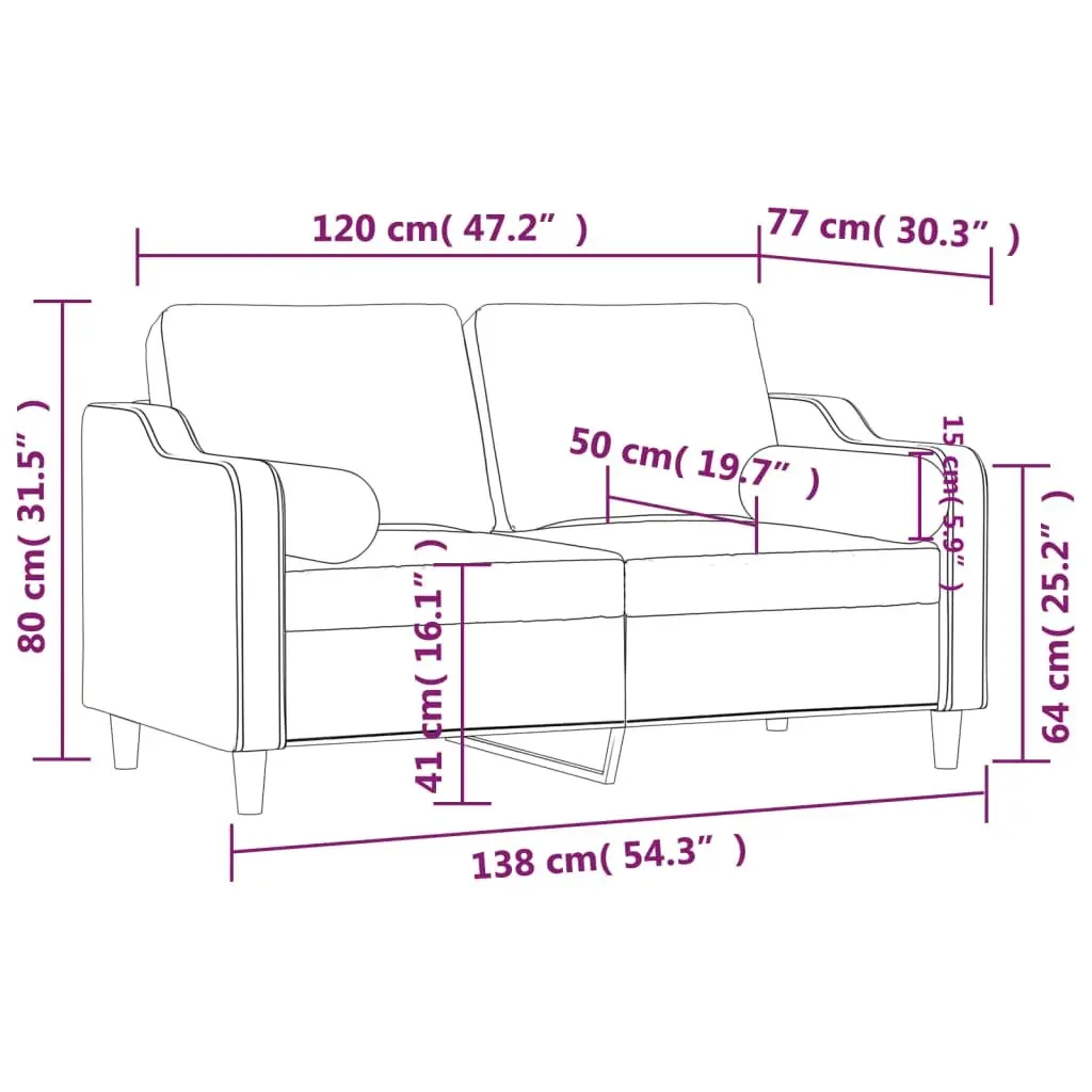 2-Seater Sofa Grey Fabric 120cm Modern Lounge Couch with Throw Pillows