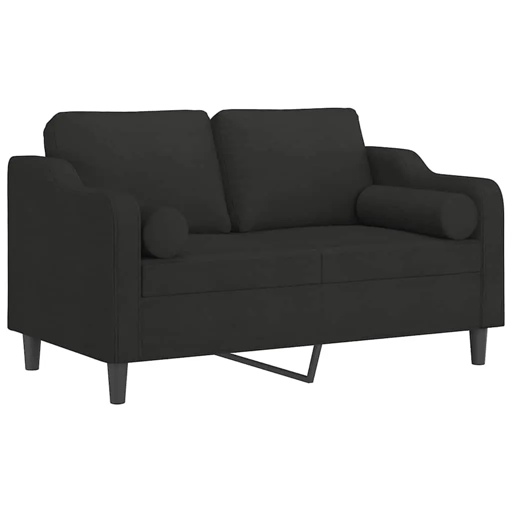 2-Seater Sofa Black 120cm Modern Design Fabric Lounge with Throw Pillows