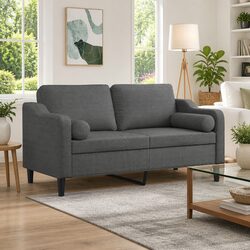 Your Grey 2-Seater Sofa Awaits – Comfortable Fabric Couch with Pillows