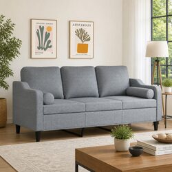 3-Seater Sofa Light Grey Modern Living Room Lounge Fabric Couch with Pillows