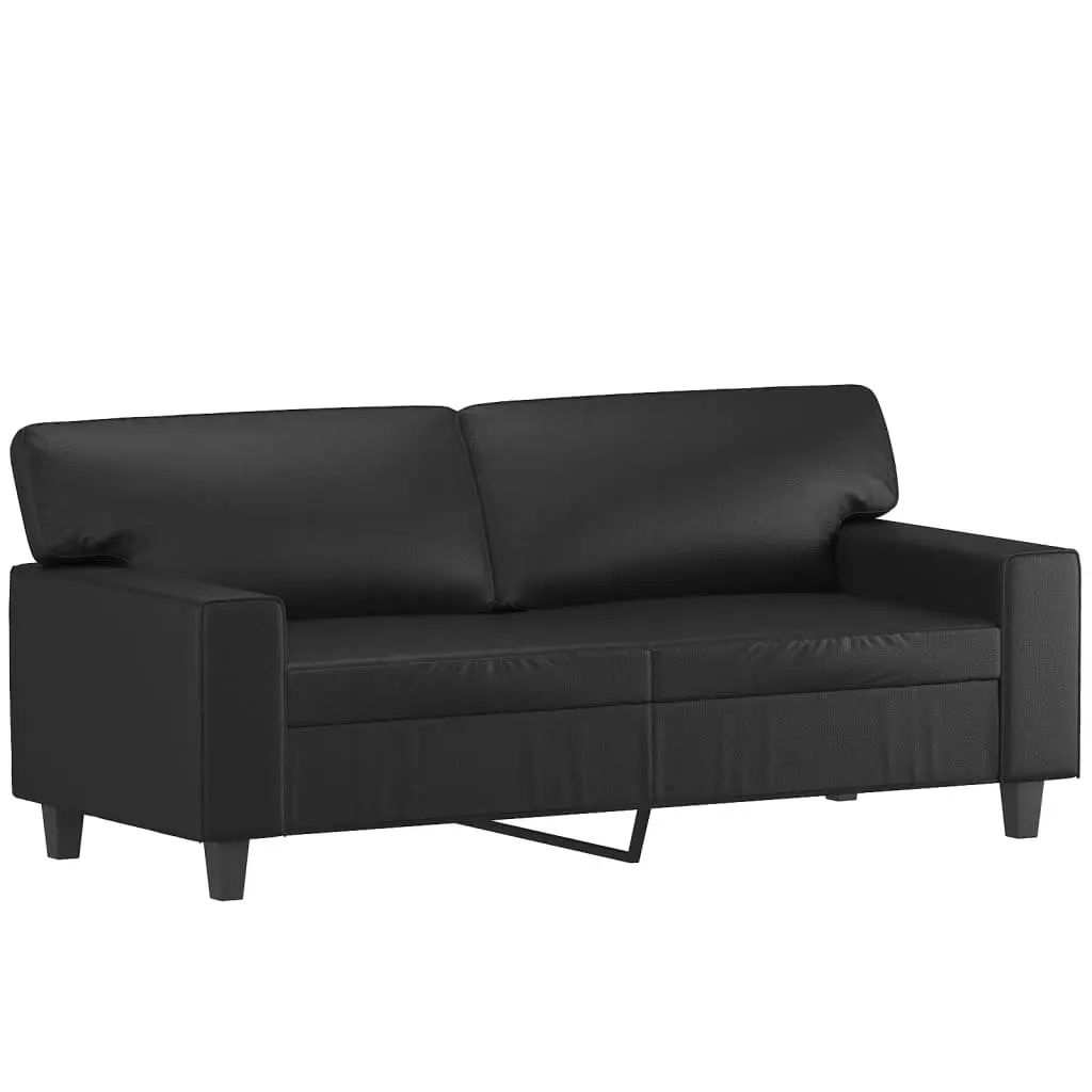 2-Seater Sofa Black Faux Leather 140cm Modern Lounge Couch with Throw Pillows
